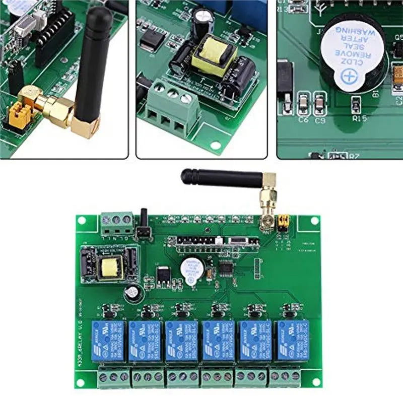 B67C Remote Control Switch 110-240V 6 Channel RF Relay Module Board Momentary Selflocking Interlock 3 Commands 30Ma X 6
