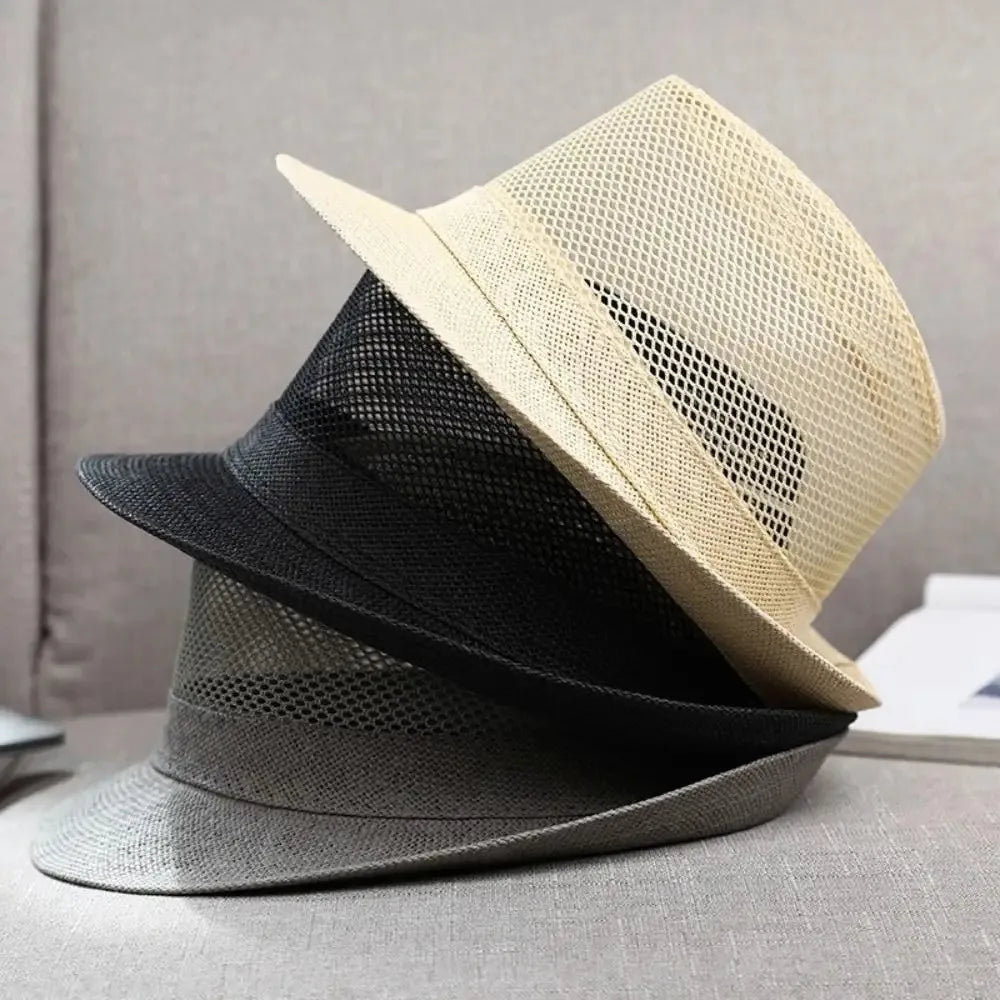 Hip Hop Breathable Mesh Top Hat Solid Color Lightweight Hollow Sun Hat Rolled Brim Sun Protection Beach Jazz Cap Summer Season