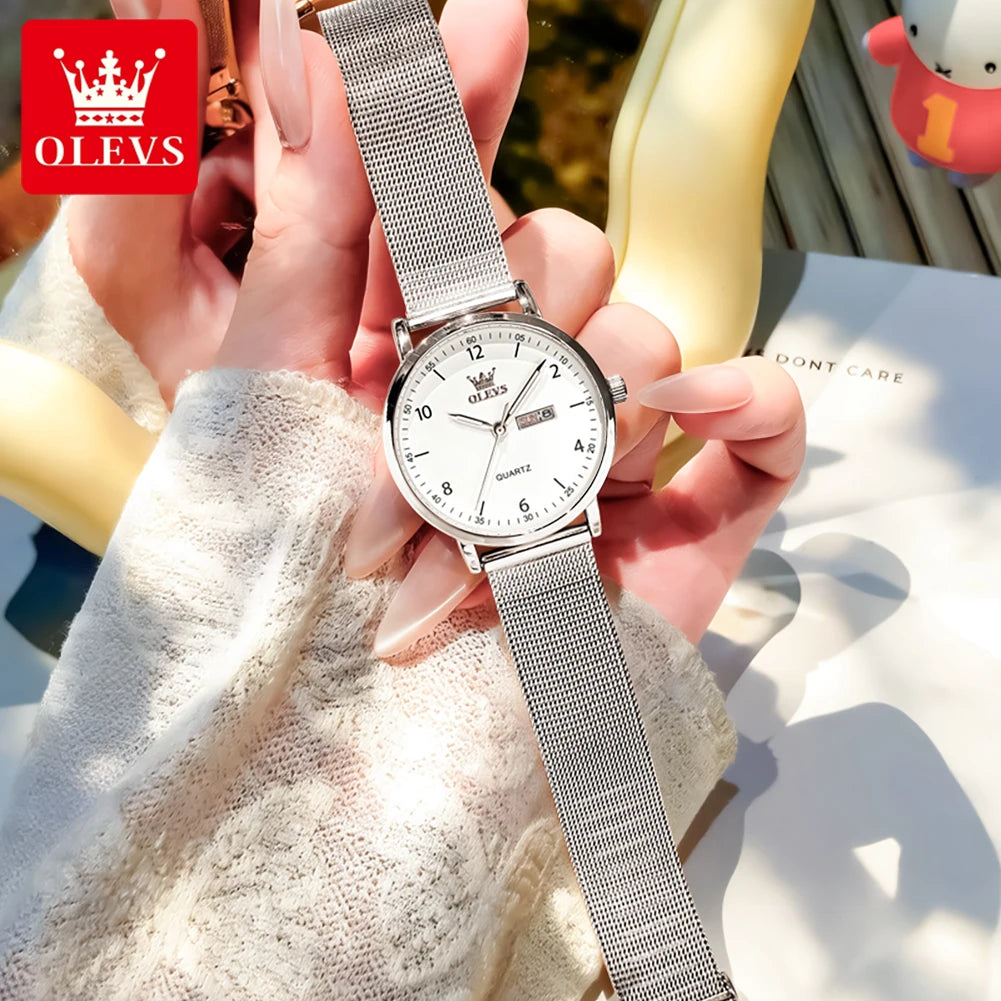 OLEVS 2996 Women Watches Original Elegant Slim Quartz Watch Waterproof Dual Calendar Display Watches For Woman Gift Box Reloj