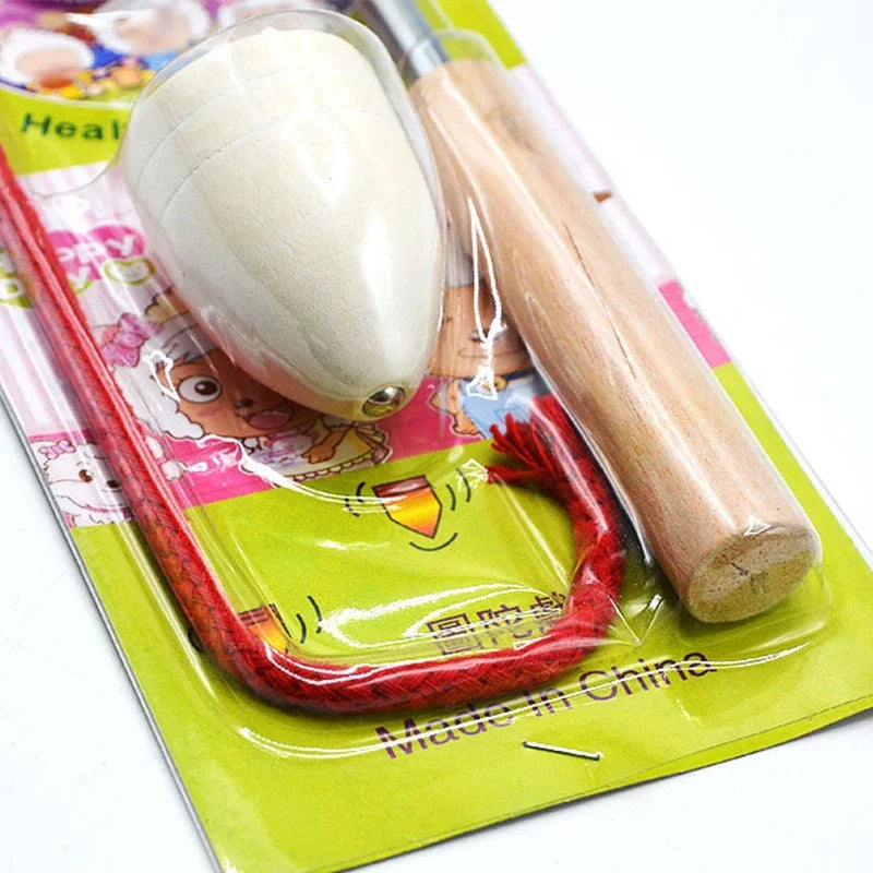 Wooden Whip The Spin Top Toys for Young, Traditional Health Sport Game, Unusual Toys from Ancient Times, S Size, 1 Set, 3Pcs