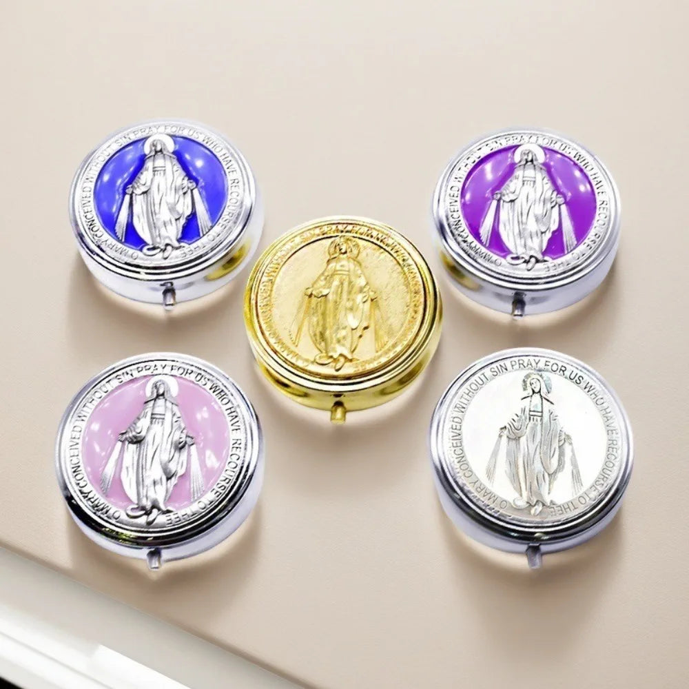 Retro Religious Jewelry Box Round Zinc Alloy Saint Benedict Jewelry Box Elegant Jewelry Storage Box Travel Storage