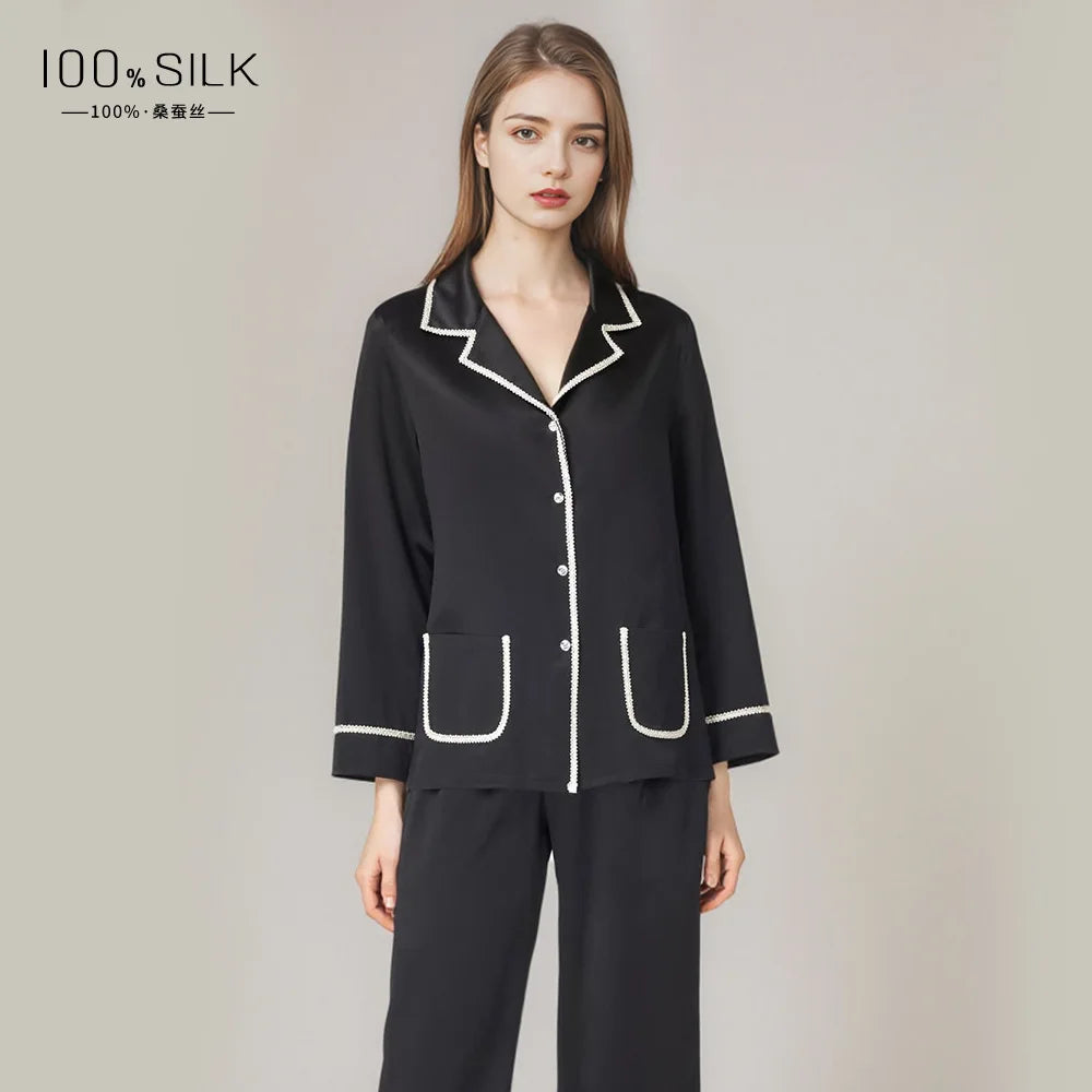 Spring Summer New Women's Heavyweight Mulberry Silk Pajamas Set - Luxury Soft Sleepwear Loungewear Outfit for Comfortable Nightw