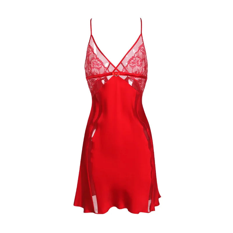 Sexy Spaghetti Strap Silk Nightgown Women 19mm Heavyweight Pure Silk Sleepwear Thin Cool Feeling Lounge Dress
