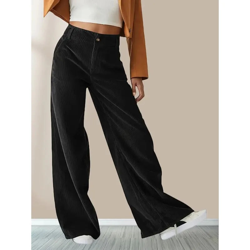 1pcs Womens High Waist Corduroy Wide Leg Pants Casual Straight Leg Trousers with Drape Effect