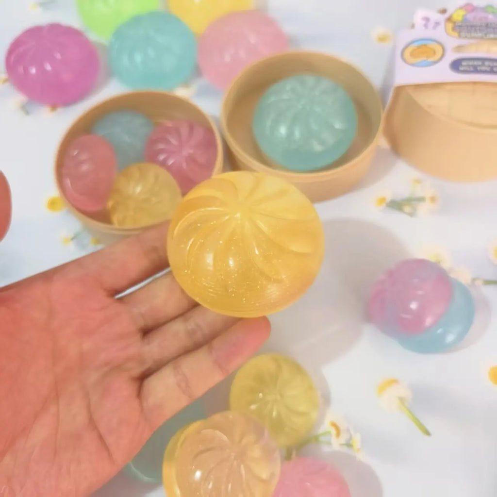 Mini Glitter Dumpling Squishes Stress Relief Toy With Dumplings Steamer Fidget Sensory Squeeze Ball Simulation Food Squishy Bun