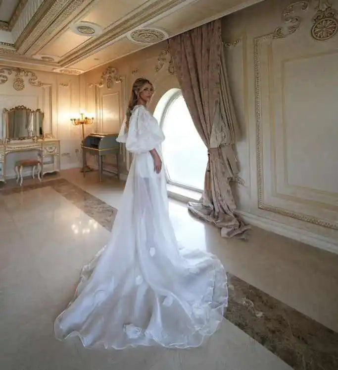 White Bridal Dresses Sheer Tulle Robe Front Split Pregnancy Maternity Robe Customized Wedding Bride Boudoir Sleepwear Nightwear