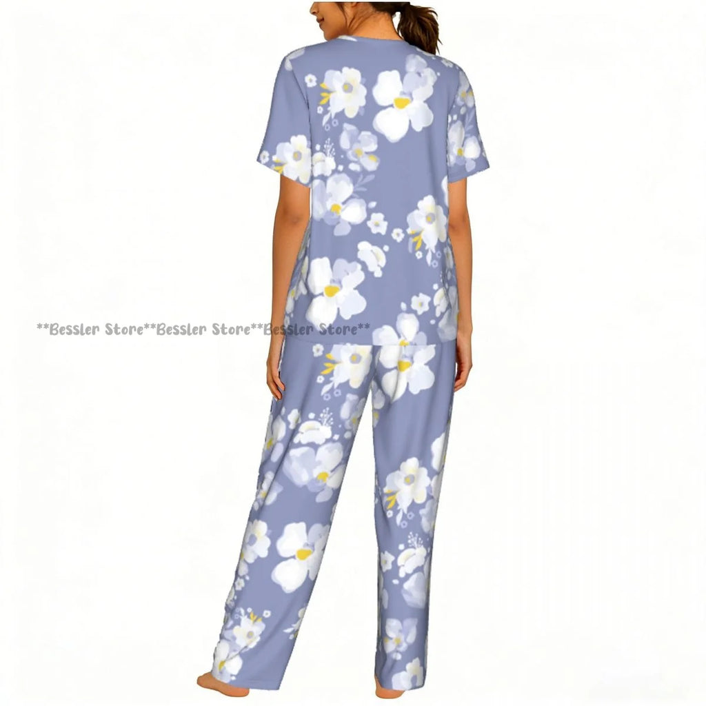 Women's 2-piece set Delicate Daisy Floral Pajamas Short sleeved Top and Pants Sleepwear