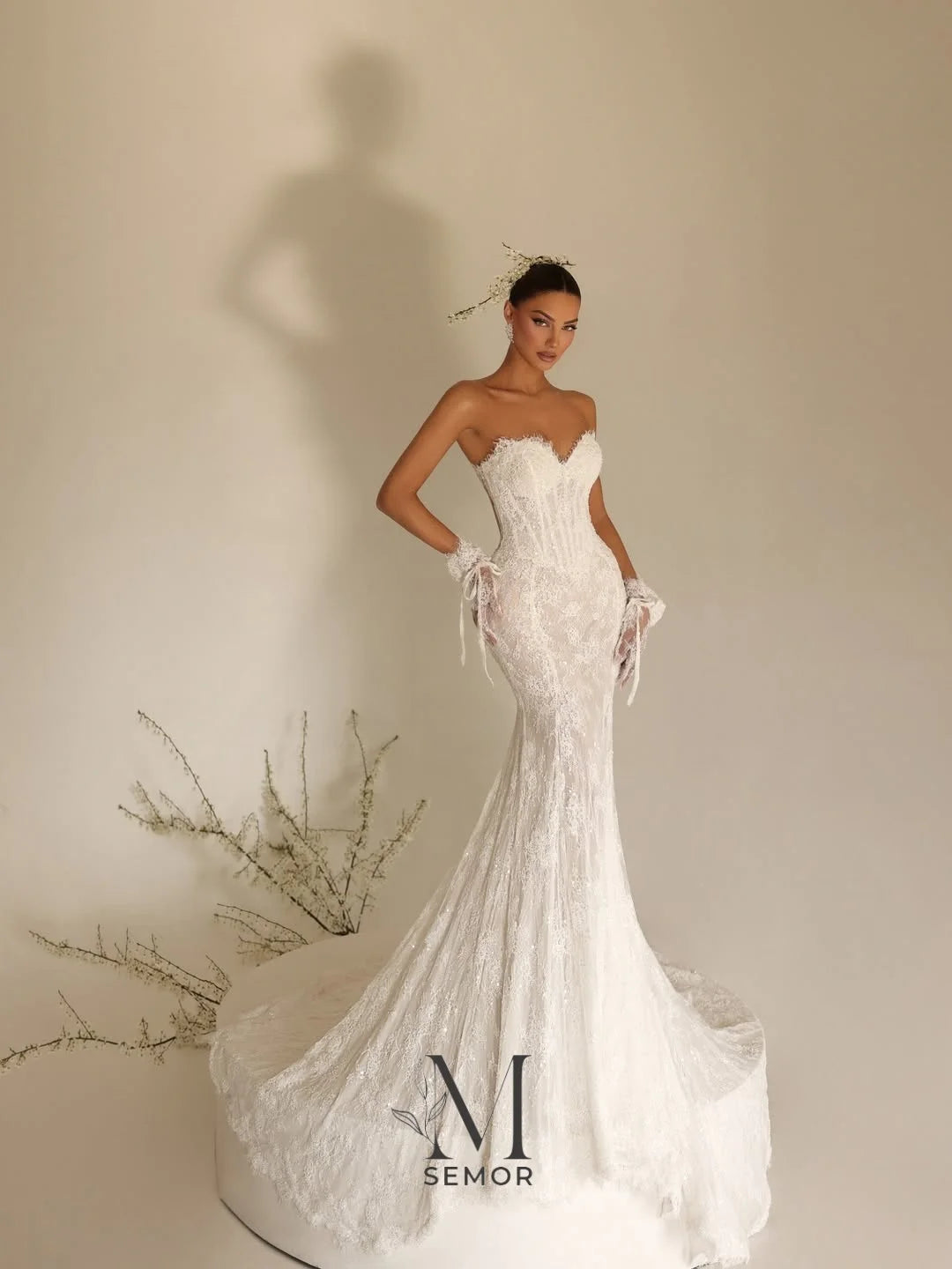 Semor Exquisite Lace Sweetheart Collar Wedding Dress 2026 Sleeveless Mermaid Applique Robe De Mariée with Glove Customized