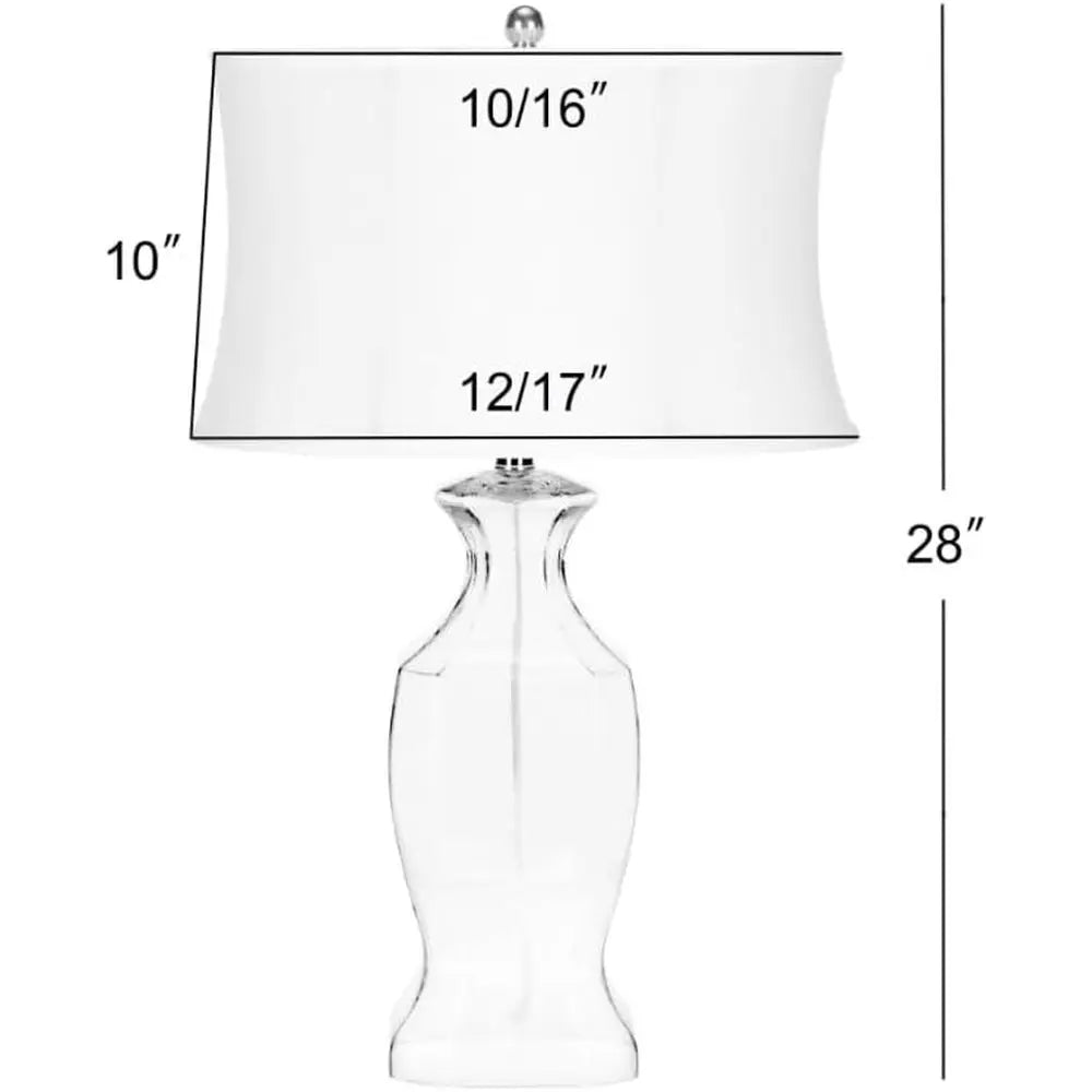 Clear Glass 28-inch Table Lamp Set for Bedroom, Living Room, and Office Desk with 2 LED Bulbs