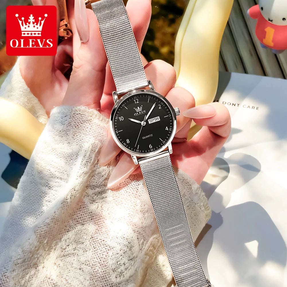 OLEVS 2996 Women Watches Original Elegant Slim Quartz Watch Waterproof Dual Calendar Display Watches For Woman Gift Box Reloj