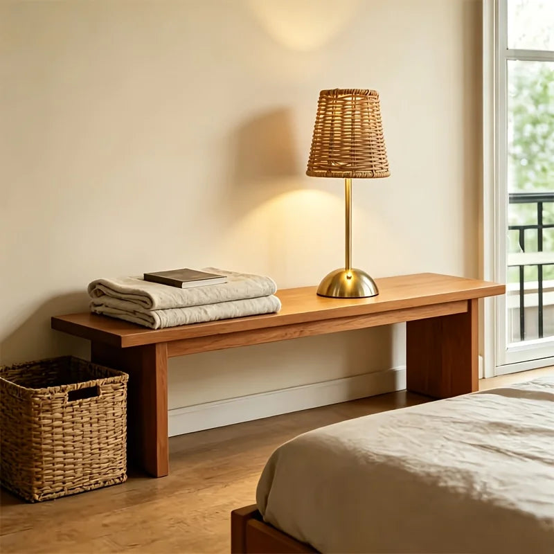 Bohemian Woven Rattan Art Table Lamp, 3-Level Dimmable Design with Touch Control And USB Power Supply. Made of Metal Material, Suitable for Lighting in Bedroom, Living Room, Study And Dining Room. A Great Gift Choice for Family And Friends