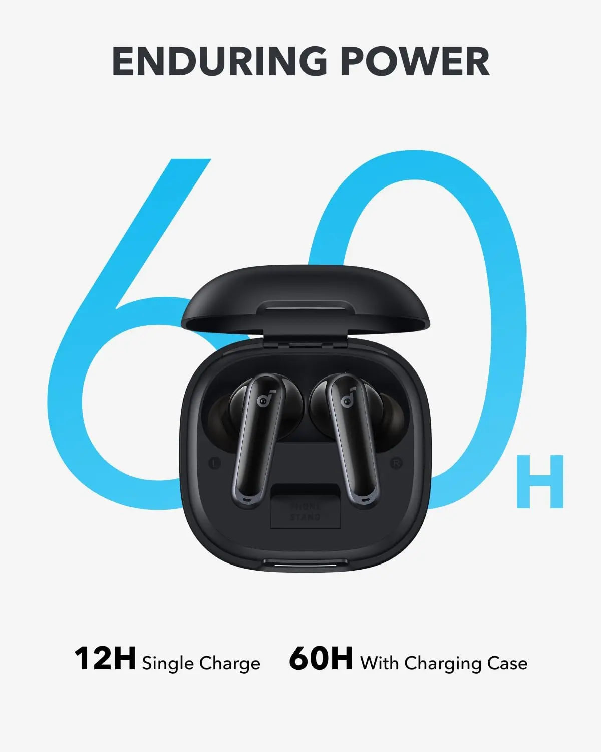 Adaptive Noise Cancelling Earbuds, 60H Playtime, 2-in-1 Case Stand, Wireless Charging, Bluetooth 5.3