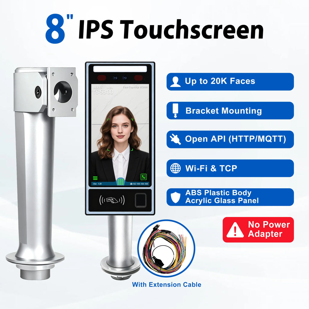 8" Multi-Biometric Access Control & Attendance Terminal - Face Fingerprint Palm Vein, WiFi 4G TCP/IP