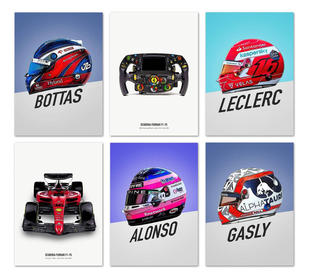 Poster Formel 1 Rennwagen Helm Rennfahrername · Deko Print ohne Rahmen