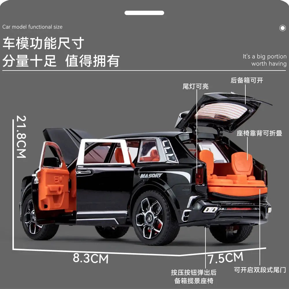 1:24 Rolls Royce Cullinan Mansory Alloy SUV Six Open Parts Four Wheel Shock Steering Light Sound Desktop Display Gift
