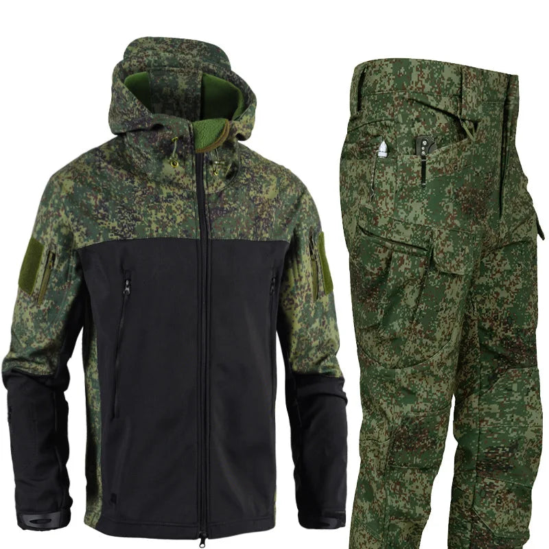 Men's 3-in-1 Shark Skin Softshell Jacket Pants Set Fleece Lined Waterproof Ski Suit Hunting Camo Gear Outdoor Hiking Trekking