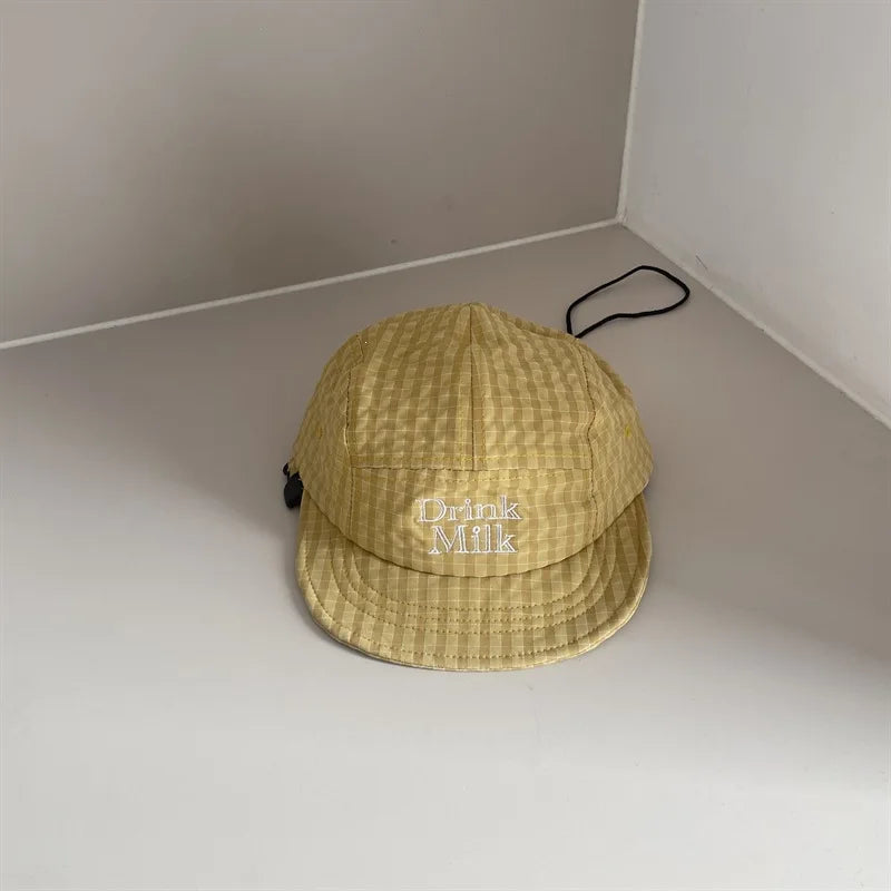 Kids Soft Brim Baseball Cap 49-53cm 2-8 Years Fashion Plaid Embroidery Sun Hat Boys Girls Baby Parent-child Adjustable Casquette