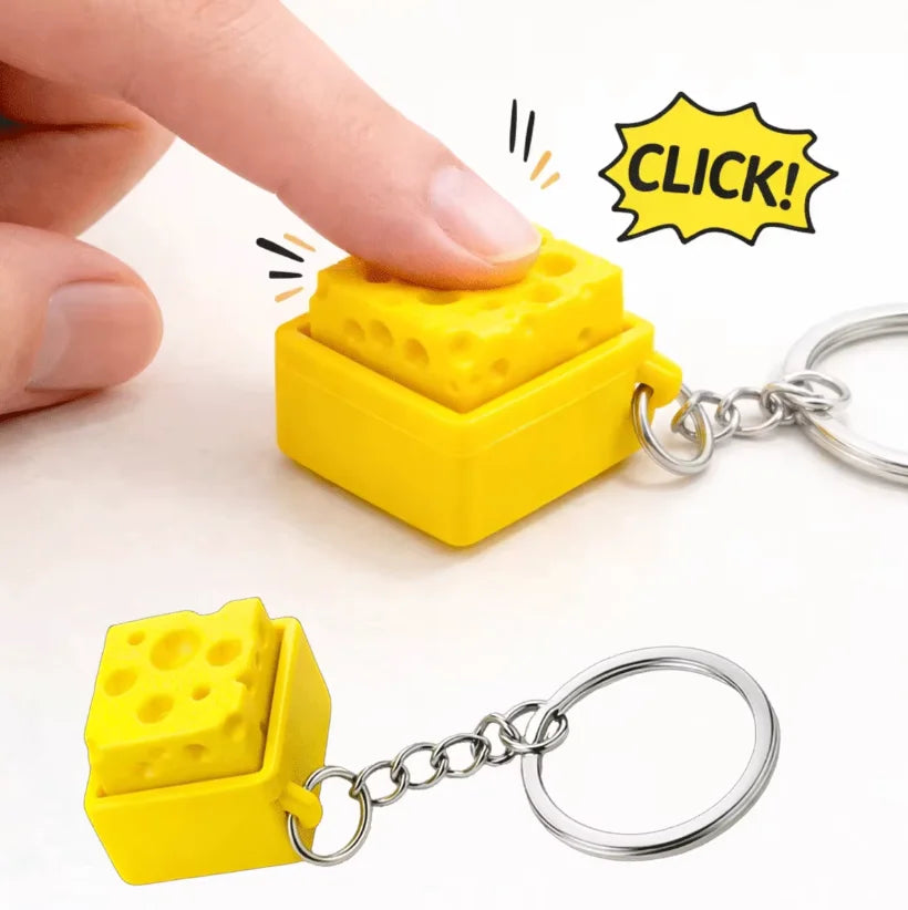 3D Printed Mini Cheese Keyboard Clicker Keychain Fidget Button Stress Relief Keyring Toy Gift Keychain Accessory