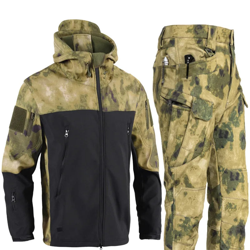 Men's 3-in-1 Shark Skin Softshell Jacket Pants Set Fleece Lined Waterproof Ski Suit Hunting Camo Gear Outdoor Hiking Trekking