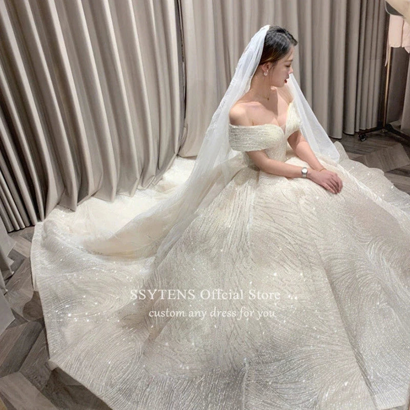 SSYTENS Cheap Wedding Dresses Shiny Wedding Dress Classic Boat Neck Bridal Party Gown Vestido De Noiva Robe De Mariee Customized