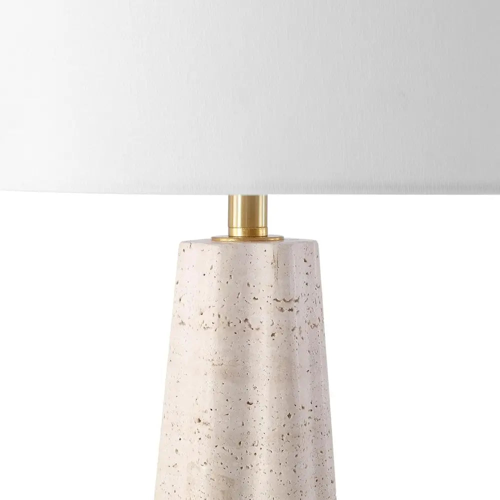 25-inch Travertine/White Table Lamp with LED Bulb for Bedroom, Living Room, Home Office, or Desk Nightstand