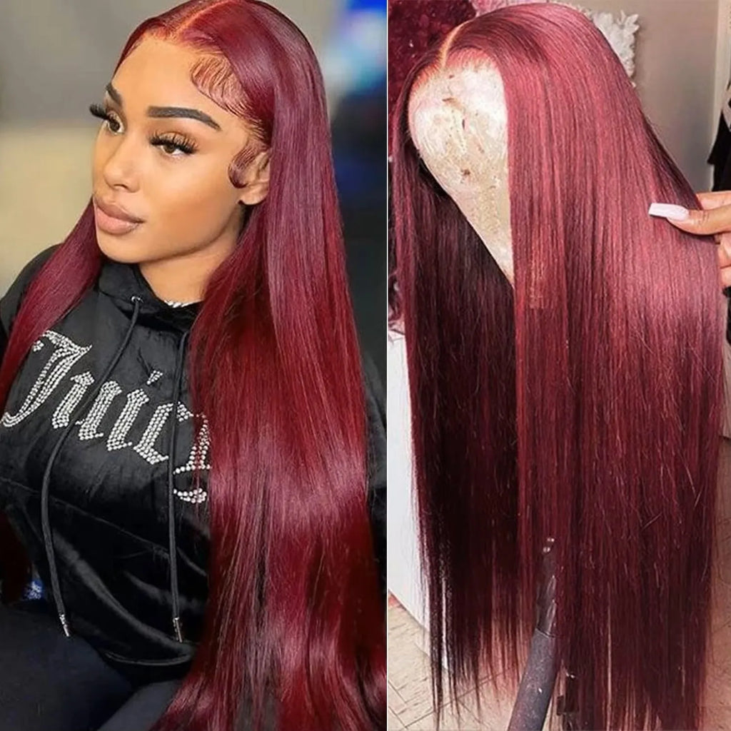 99J Burgundy Colored Human Hair 13x6 Transparent HD Lace Front Wig 40 42 Inches Brazilian Remy Hair Pre Plucked 13x4 Lace Frontal Wig For Women