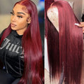 99J Burgundy Colored Human Hair 13x6 Transparent HD Lace Front Wig 40 42 Inches Brazilian Remy Hair Pre Plucked 13x4 Lace Frontal Wig For Women