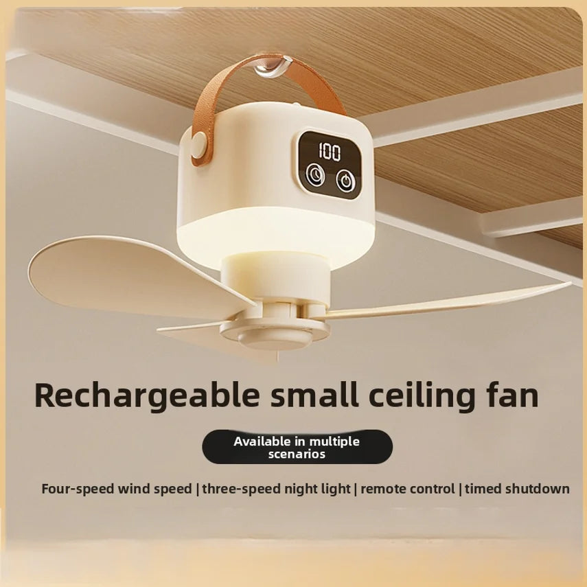 Rechargeable Small Ceiling Fan With Remote Control, Usb Fan For Student Dormitory Bed, Portable Outdoor Camping Fan