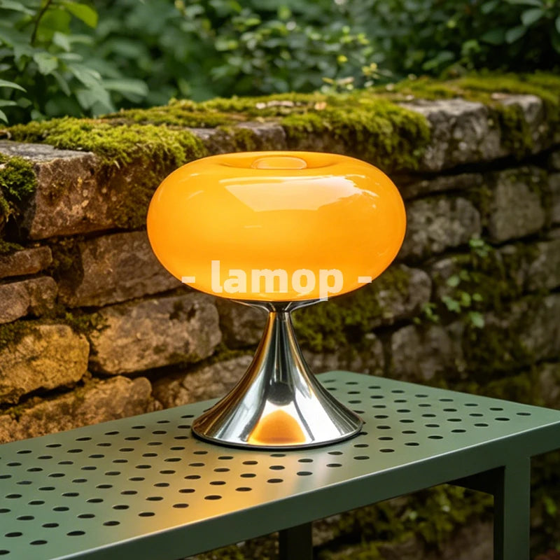 Murano Glass Gloss Orange Donut Ring Flared Base Table Lamp Cream Korean 3 Tone Soft Light Mirror Nightstand Bedroom Decor Lamp