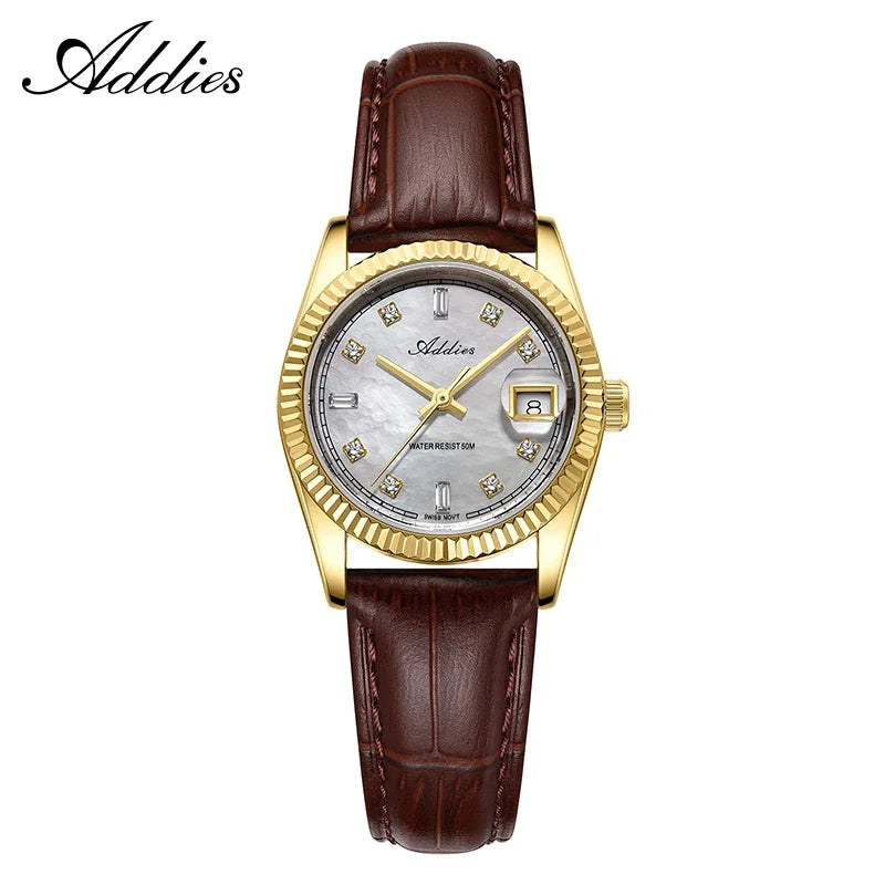 Addies 585 Quartz Woman's Watch 28mm High Quality Sapphire Glass 50m Waterproof Dive Stainless Steel Business Ladies Watches