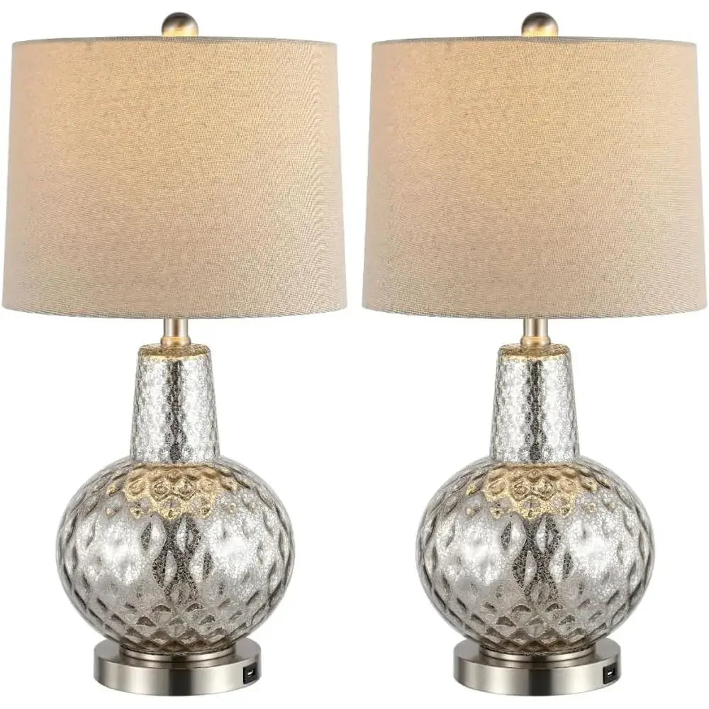 24-inch Silver/Ivory Shade LED Table Lamp for Bedroom, Living Room, Home Office, Desk, Nightstand
