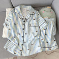 Women's Summer Pajamas, Thin Striped Puppy Pattern Short-Sleeved Shorts, Sweet and Cute, Can Be Worn Outside in Summer Home Wear