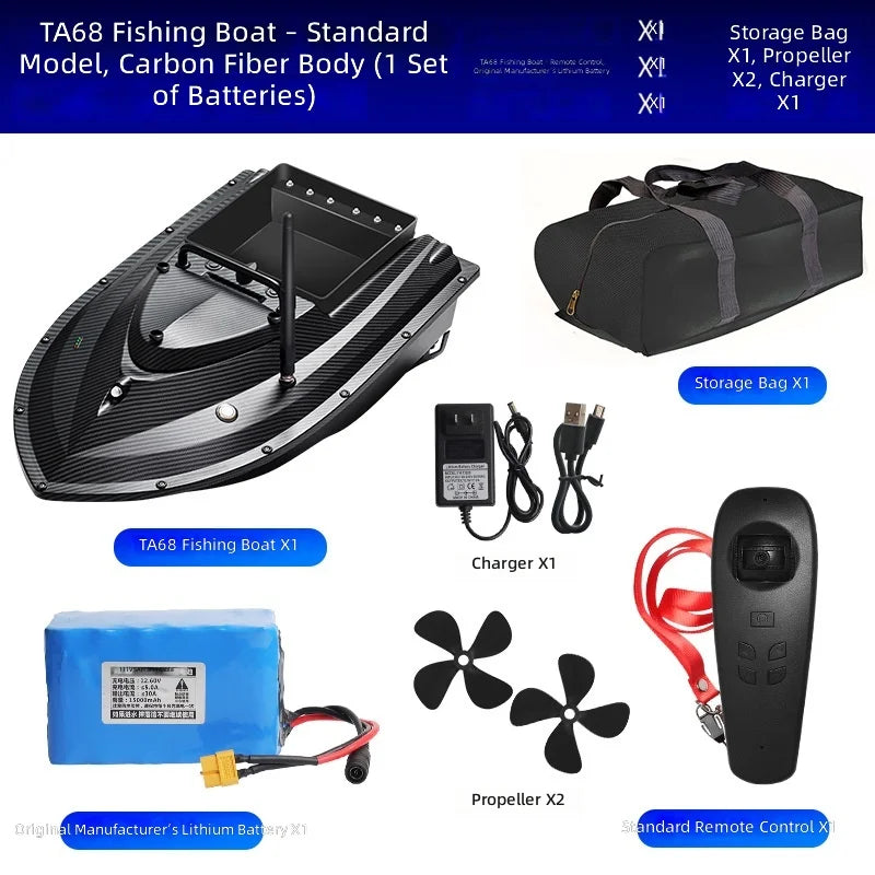 TRY&V New 12V High-Speed Big Cat Fishing Bait-Dispensing Boat with Cruise-Control ABS Material GPS Remote Control 1.5kg