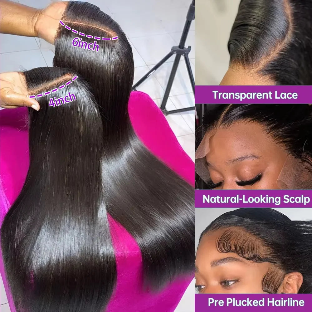 Natural Black Bone Straight Human Hair Front Wig 360 13x6 13x4 7x6 HD Lace Brazilian Human Hair Natural Hairline No Shed No Tangle For Women Daily Work Party Wear 38 40 Inch