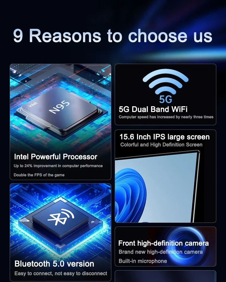 Smooth 15.6" 120Hz FHD IPS Ultra-clear Laptop N95 7500mAh 32GB/2TB SSD Backlit Keyboard Fingerprint Unlock