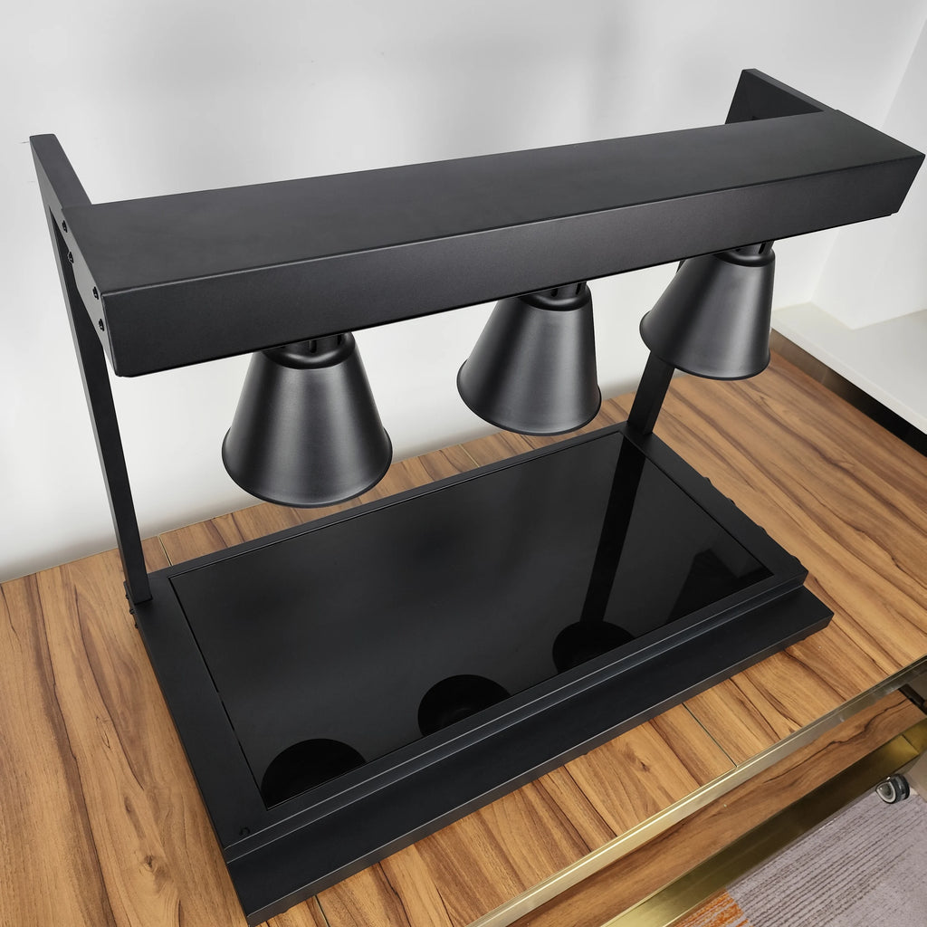 Black Dual-Sided Heating Warming Lamp Station with Infrared Lamp Food Warming Lamp  with Glass Warming Panel for Hotel Buffet