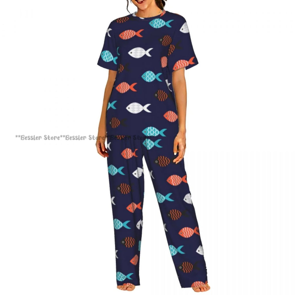 Women's Colorful Fish short sleeve trousers casual pajamas set