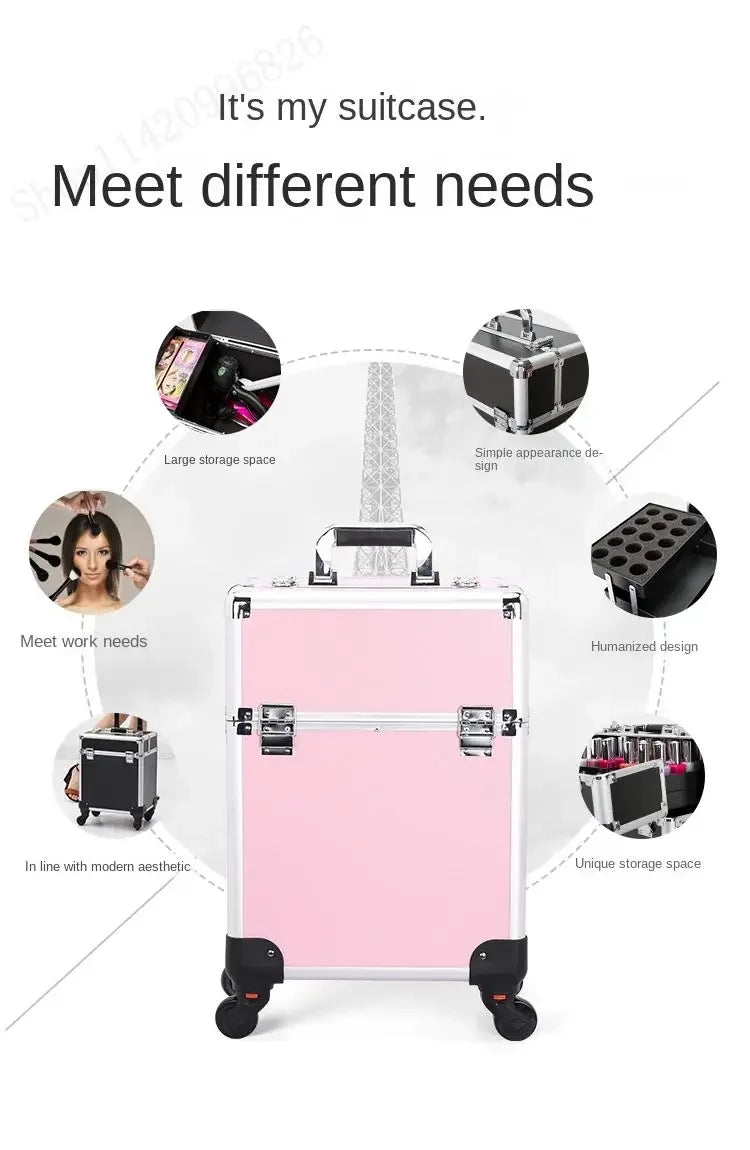 Large-capacity Professional Make-up Case Trolley Luggage Make-up Artist's Manicure and Permanent Make-up Kit Storage Toolbox