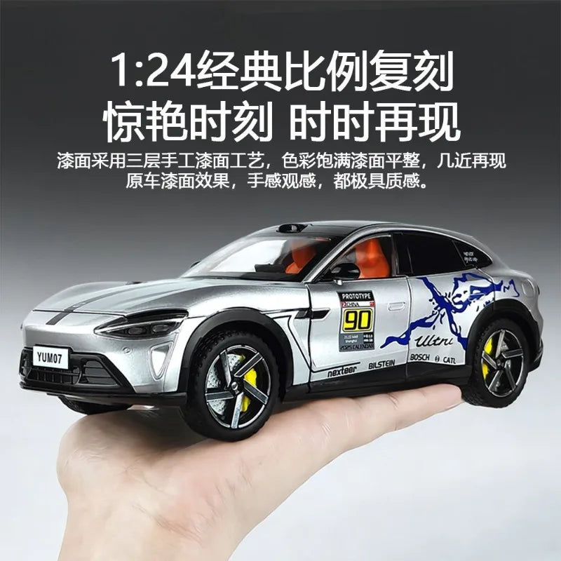 1:24 YU7 Diecast Alloy Electric Car Model with Graffiti Livery Full Open Doors Shock Absorption for Car Collectors Hobby Display