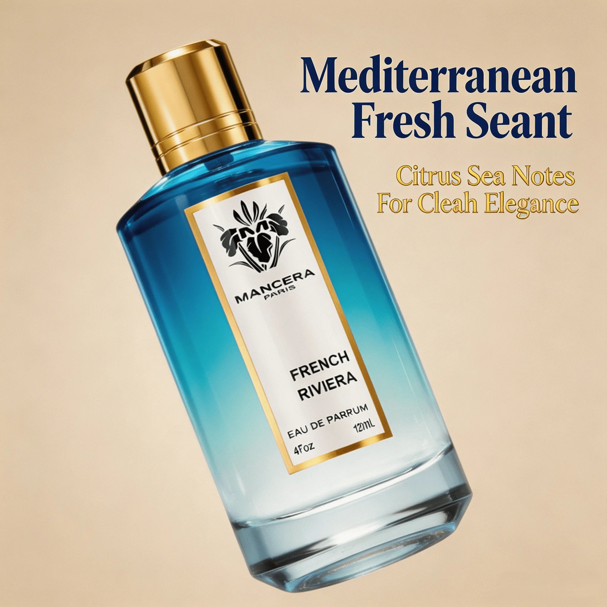 Mancera French Riviera Eau de Parfum – Fresh Marine Citrus Fragrance (Sea Salt, Lemon, Musk) 120ml long-lasting fragrance, allowing the aroma to stick to the skin for a long time, creating a relaxed and lazy atmosphere by the seaside