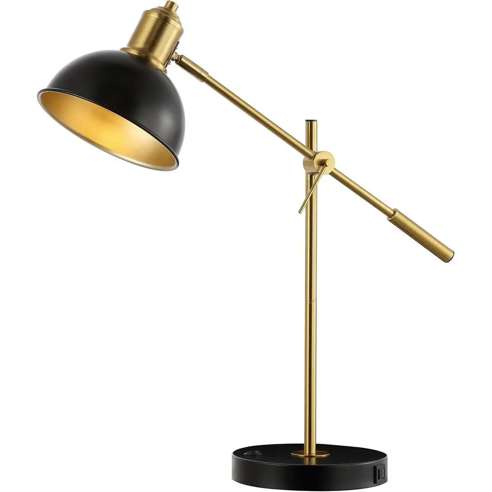 24-inch Adjustable Table Lamp with USB Port, Black/Brass Finish, Perfect for Living Spaces and Offices (LED Bulb Included)