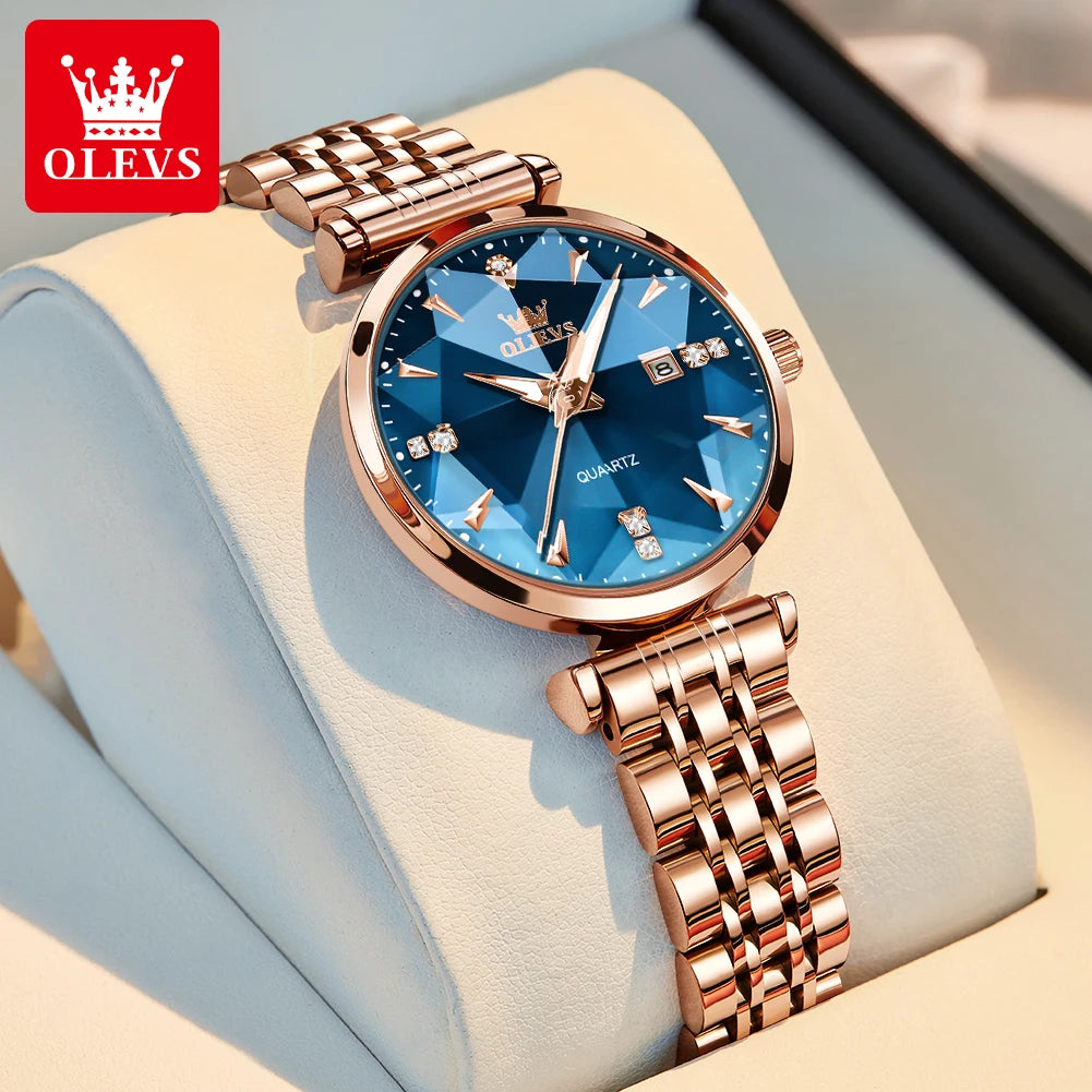 OLEVS brand beautiful women's watches Prism mirror waterproof fashion quartz watch for rose genuine date ladies wristwatch