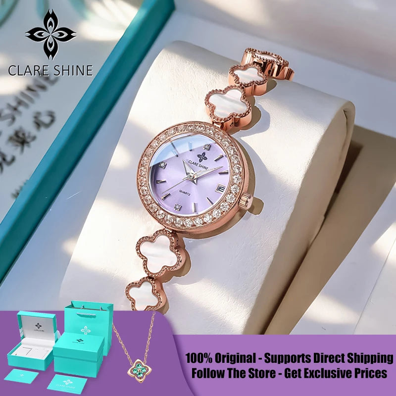 CLARE SHINE 7701 Lucky series small lucky four-leaf clover quartz women's watch with diamond bezel imported movement