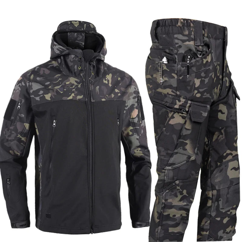 Men's 3-in-1 Shark Skin Softshell Jacket Pants Set Fleece Lined Waterproof Ski Suit Hunting Camo Gear Outdoor Hiking Trekking