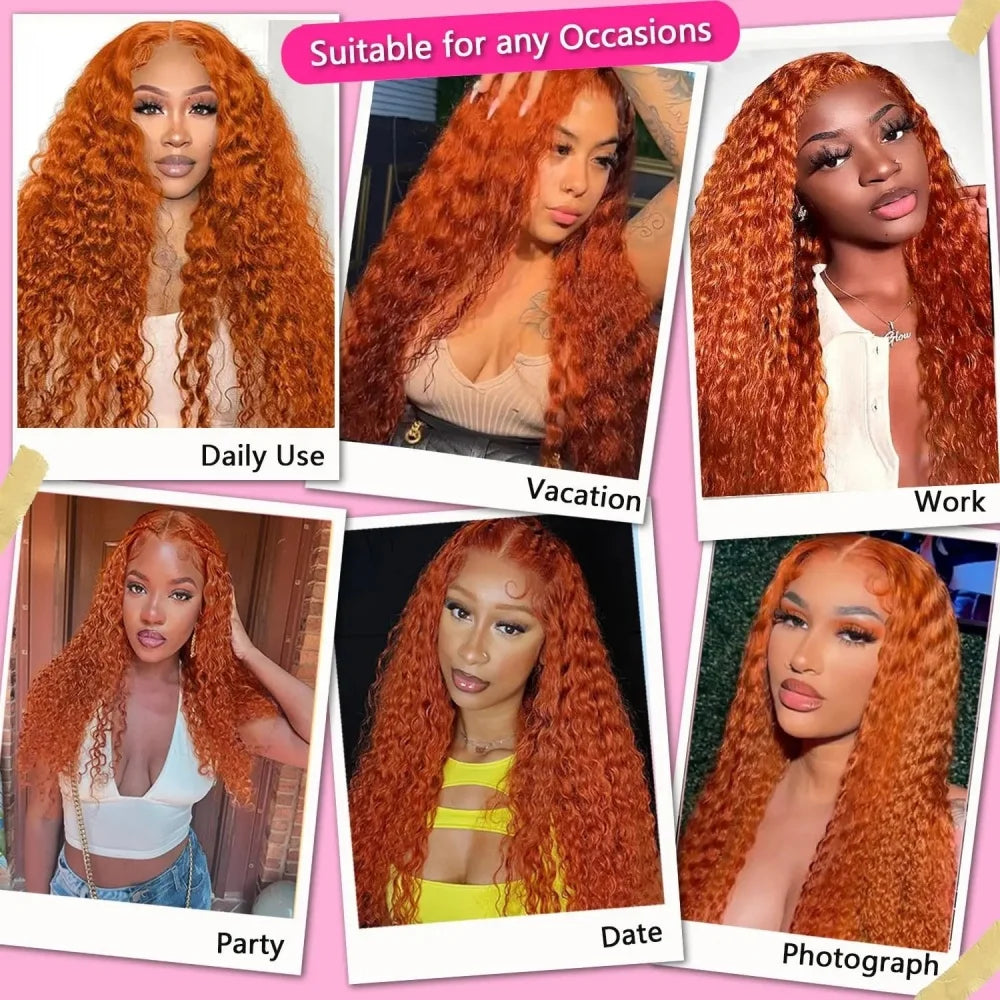 200% Density Ginger Orange Deep Wave Human Hair Wig 13x6 Hd Lace Front Human Hair Wig #350 Colored Wig Human Hair Pre Plucked