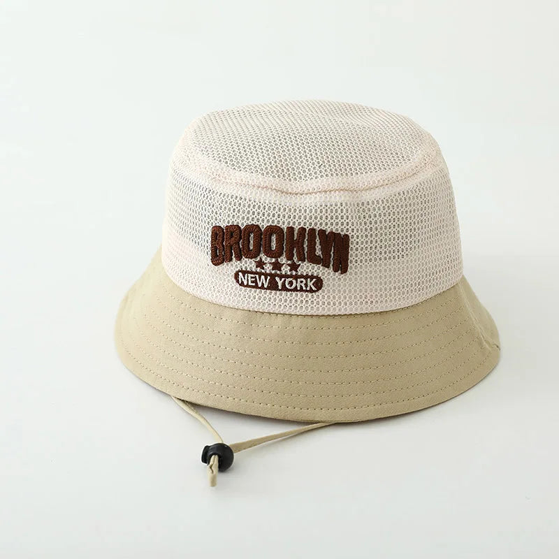 Letter Embroidered Baby Sun Hat Summer Mesh Breathable Boys Girls Fisherman Cap Fashion Patchwork Kids Panama Bucket Hats