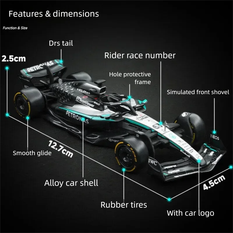 Bburago 1:43 Scale Mercedes-AMG F1 W15 W16 Formula 1 Racing Car Diecast Alloy Model Simulation Vehicle Collectible Gift for Kids