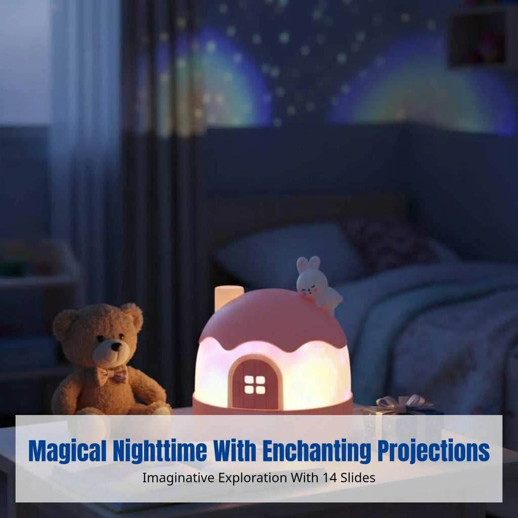 Cartoon Bunny Star Projector, Night Light Music Box for Kids, Rotating Galaxy Lamp, Girls Bedroom Ceiling, Timer