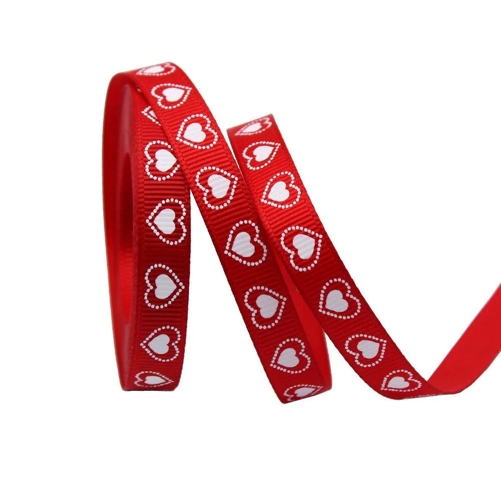 5 Yards Red Love Printed Ribbon Single-Sided Handmade Ribbon Heart Print Ribbon Polyester Gift Wrap Rope Valentine's Day