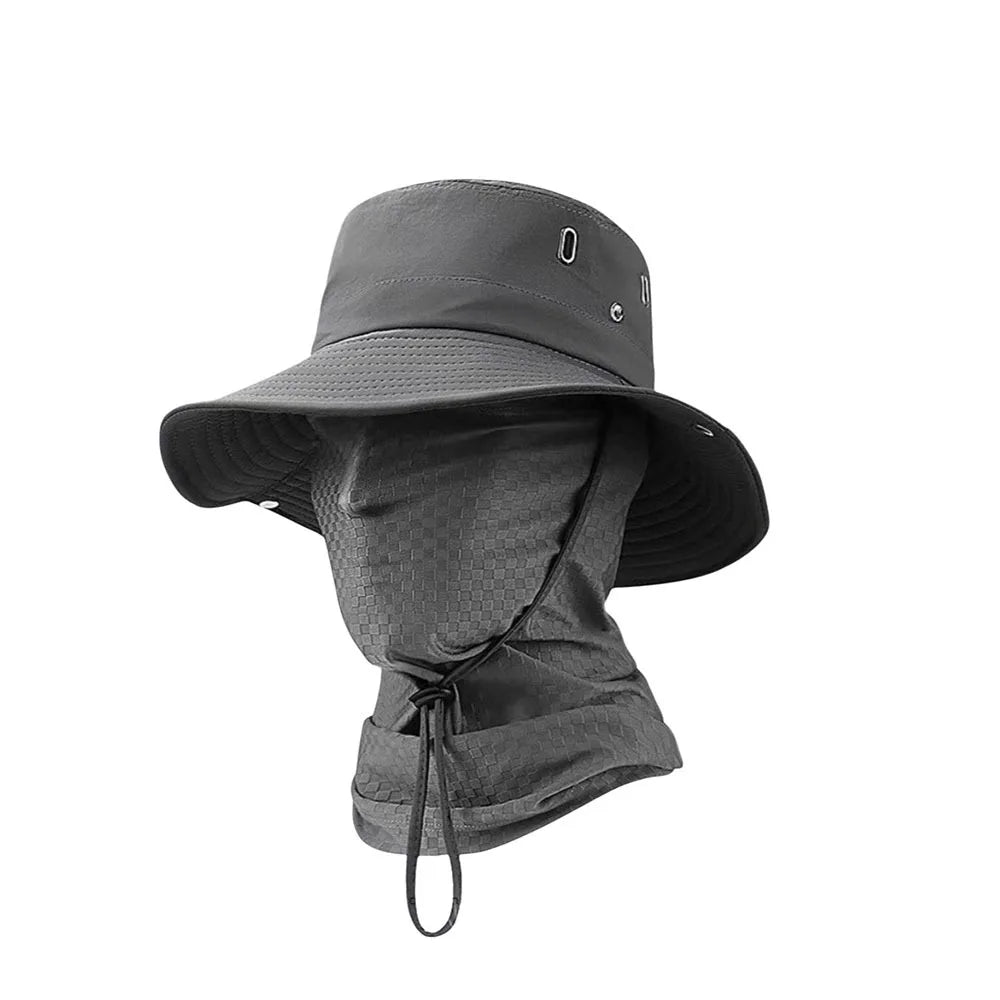 Unisex Design Quick Dry Men Sun Hat Breathable Foldable Full Face Mask Soft Material with Mask Fisherman Hat Hiking